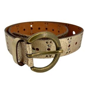 Fossil gold cut out large buckle metallic belt medium studded flower casual